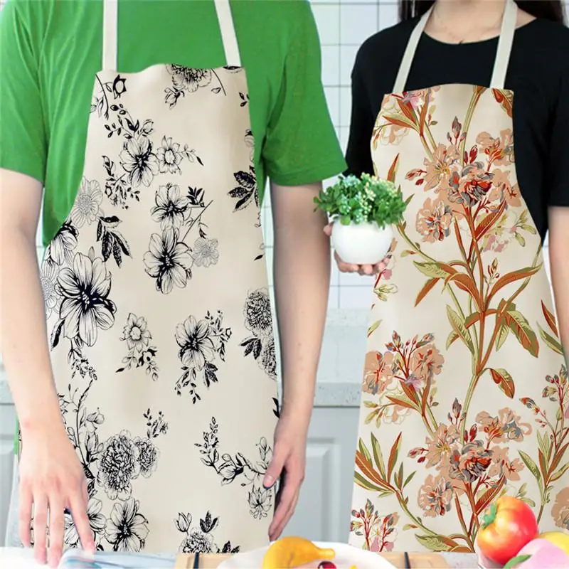 

Flower Apron Women Men Colorful Floral Cotton Linen Aprons for Kitchen Home Cooking Baking Cleaning Accessories WQ85