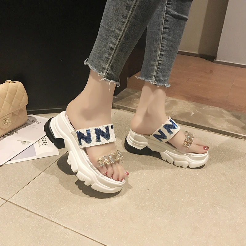 Сланцы Aphixta женские с жемчугом повседневные пляжные шлепанцы на платформе и