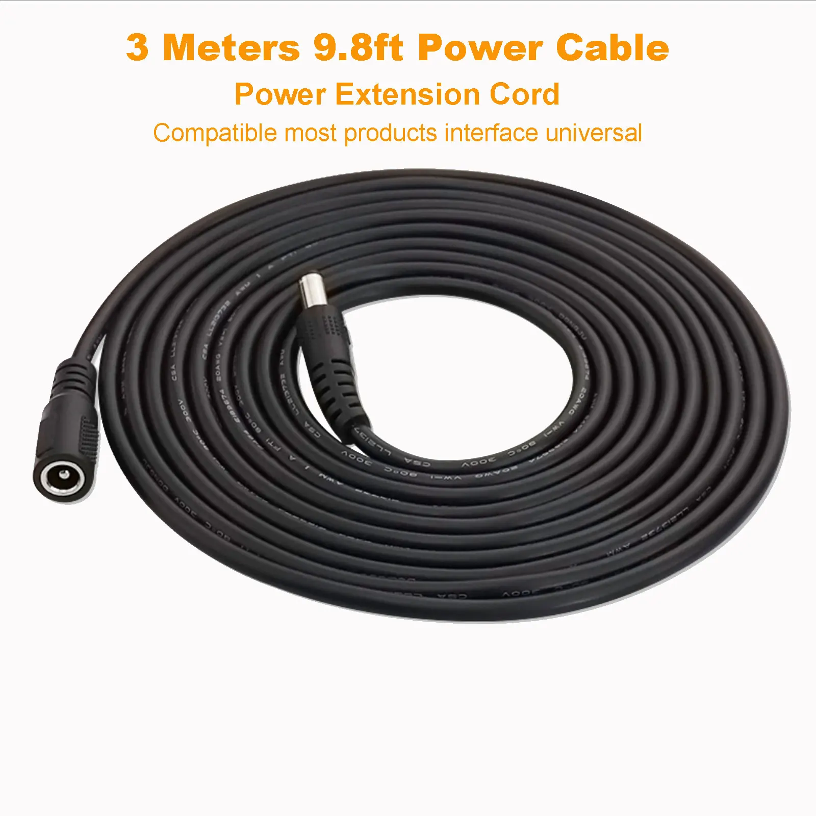 

Sdeter 5M/16FT DC Power Extension Cable 3 Meter/ 10FT Jack Socket To 5.5mmx2.1mm Male Plug For CCTV Camera Work with 12V Charger