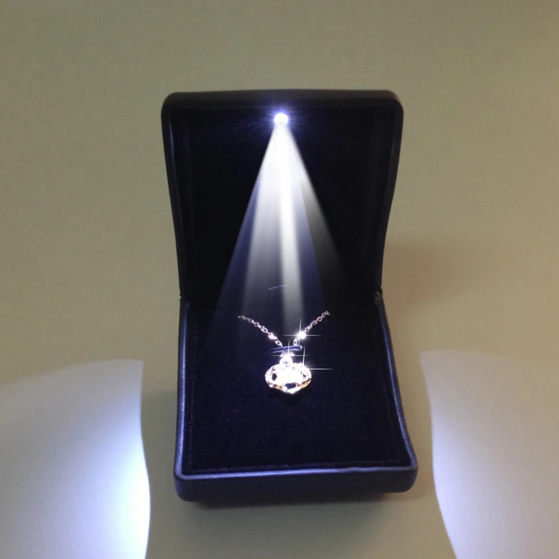 

LED Lighted Earring Ring Box Faux Leather Wedding Engagement Jewelry Display Hot