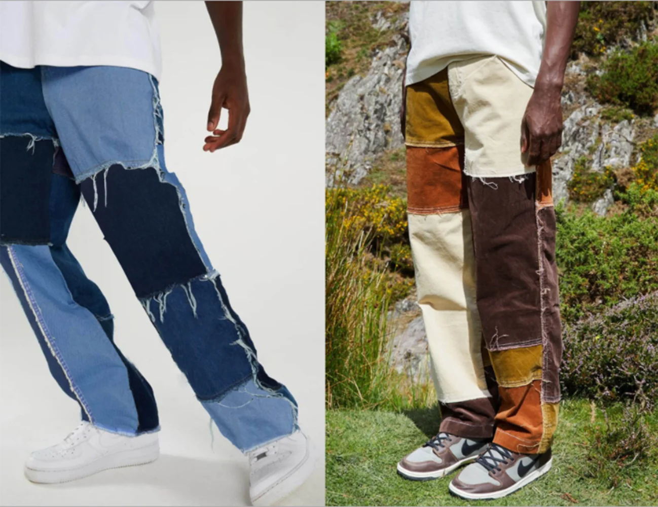 

2021 New Arrived Men Streetwear Denim Pants Casual Black Blue Loose Fit Patchwork Hip Hop Jeans