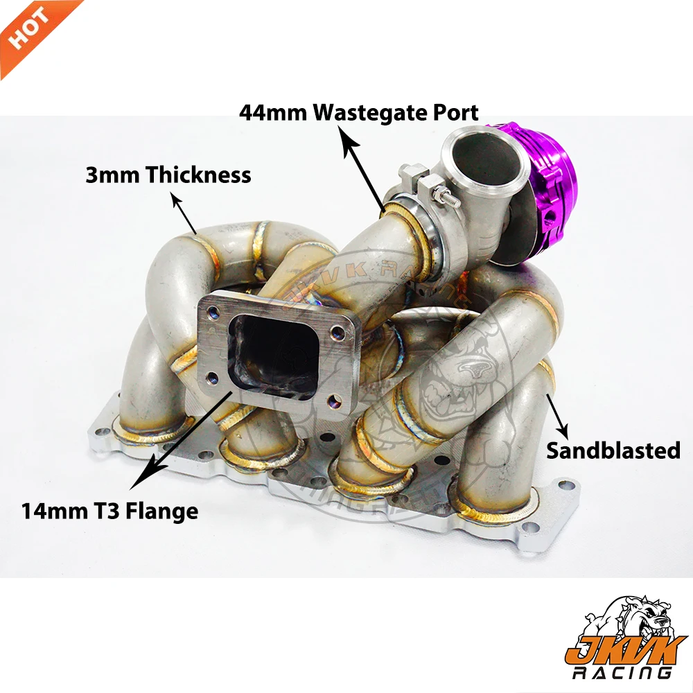 

JKVK RACING 3mm Steam Pipe T3 Turbo Manifold + 44mm Wastegate For A4 1.8L Go lf G TI FWD Turbo Header 1999-2004