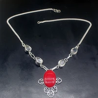 gemstonefactory jewelry big promotion unique 925 silver fashion red coral white topaz women chain necklace 46cm 202101510
