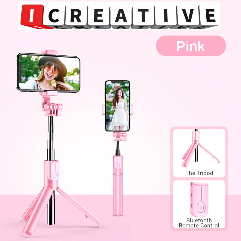 

ICREATIVE Wireless Bluetooth-compatible Selfie Stick with Led Ring Light Foldable Tripod Monopod for iPhone Xiaomi Samsung Live