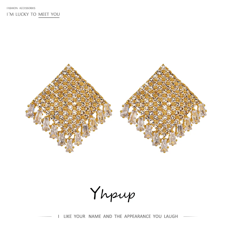 Yhpup модные серьги-гвоздики с квадратным цирконием стразы кисточками медь Brincos Boucle