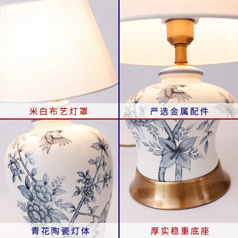 Новая китайская сине белая фарфоровая Керамическая Настольная лампа для
