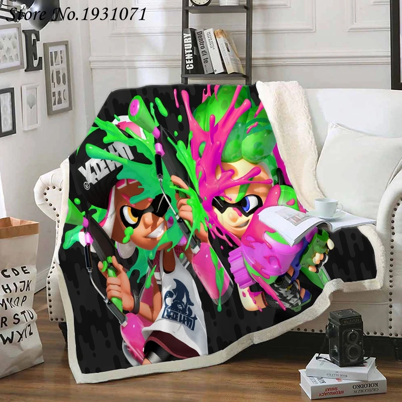 Одеяло с забавными персонажами из мультфильма Splatoon 3D одеяло принтом шерпа на