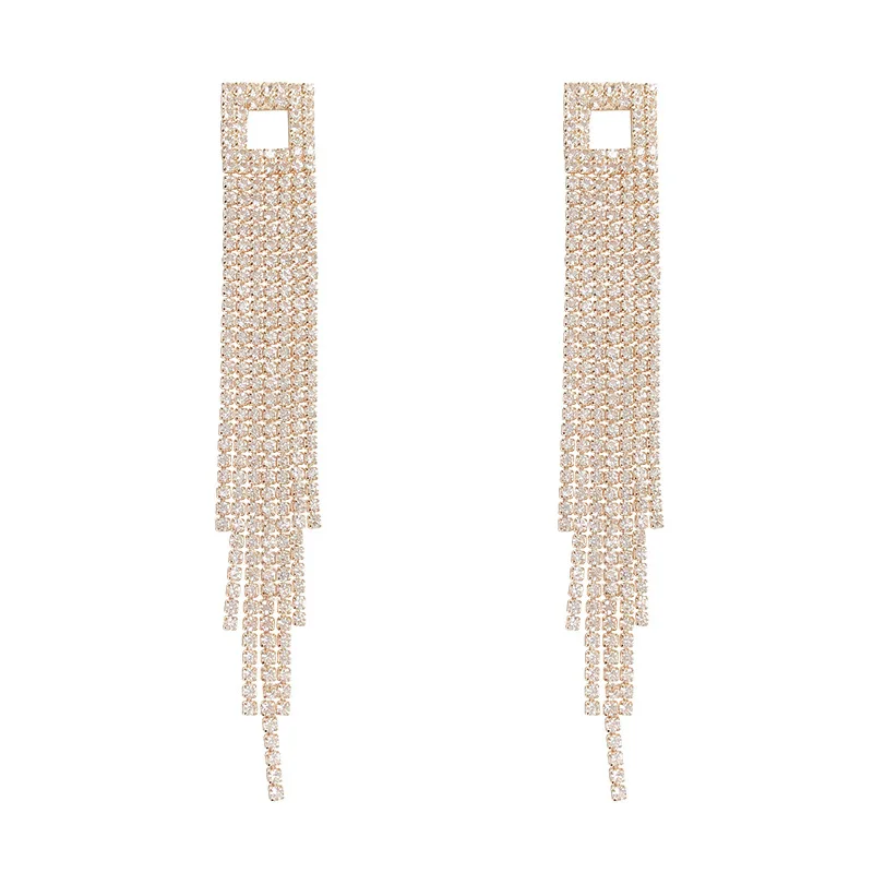 

Fashion rhinestone tassel earrings Korean temperament long paragraph exaggerated earrings wild earrings for women jewelry gifts