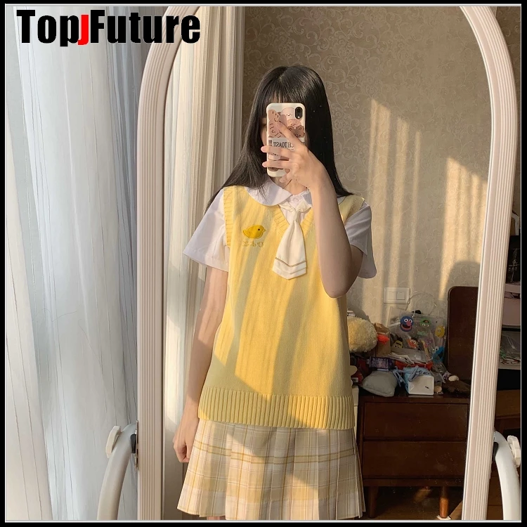 Маленький желтый вязаный жилет CHIK в японском стиле для девочек милый