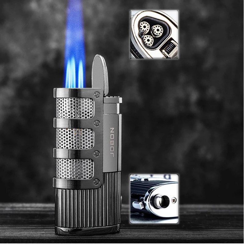 

Jet Torch Turbo Lighter Butane Windproof Metal Three Nozzles Spray Gun Gas Lighters Blue Flame Cigarettes Accessories Punch