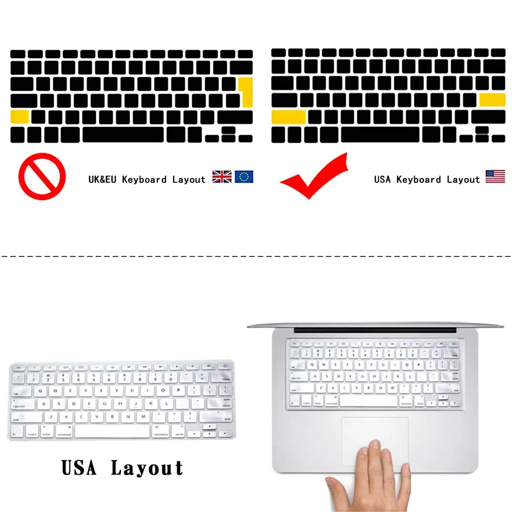

New Keyboard Cover for Apple 2016 PRO 13 15" touch bar A1706 A1707/2018 PRO 13 15" touch bar A1989 A1990 Solid Color US Version