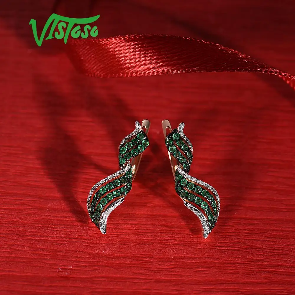 Женские Золотые сережки с изумрудами VISTOSO розовое золото 14 к 585 пробы со