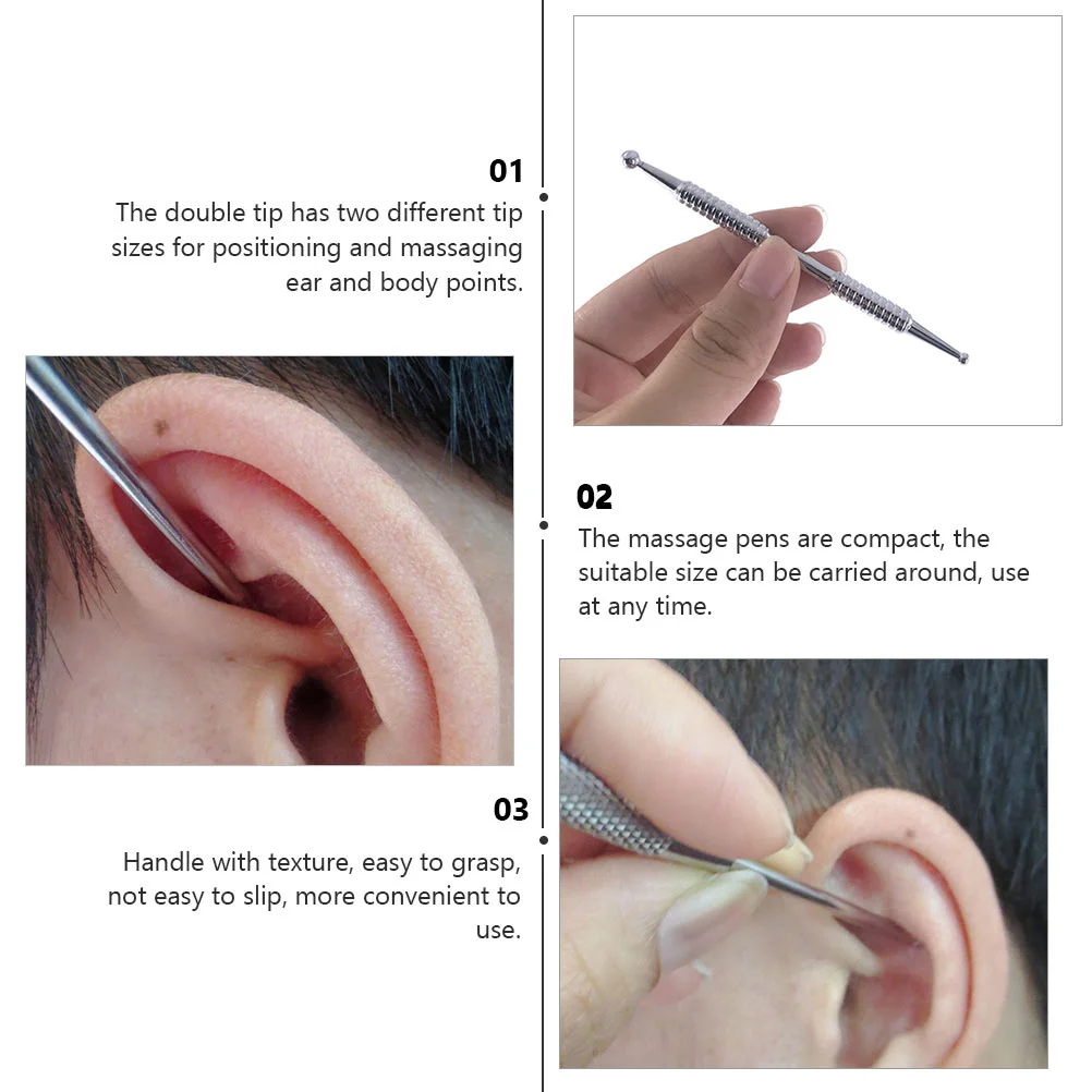 2Pcs Practical Ear Massagers Portable Acupuncture Point Pens (Silver) | Красота и здоровье