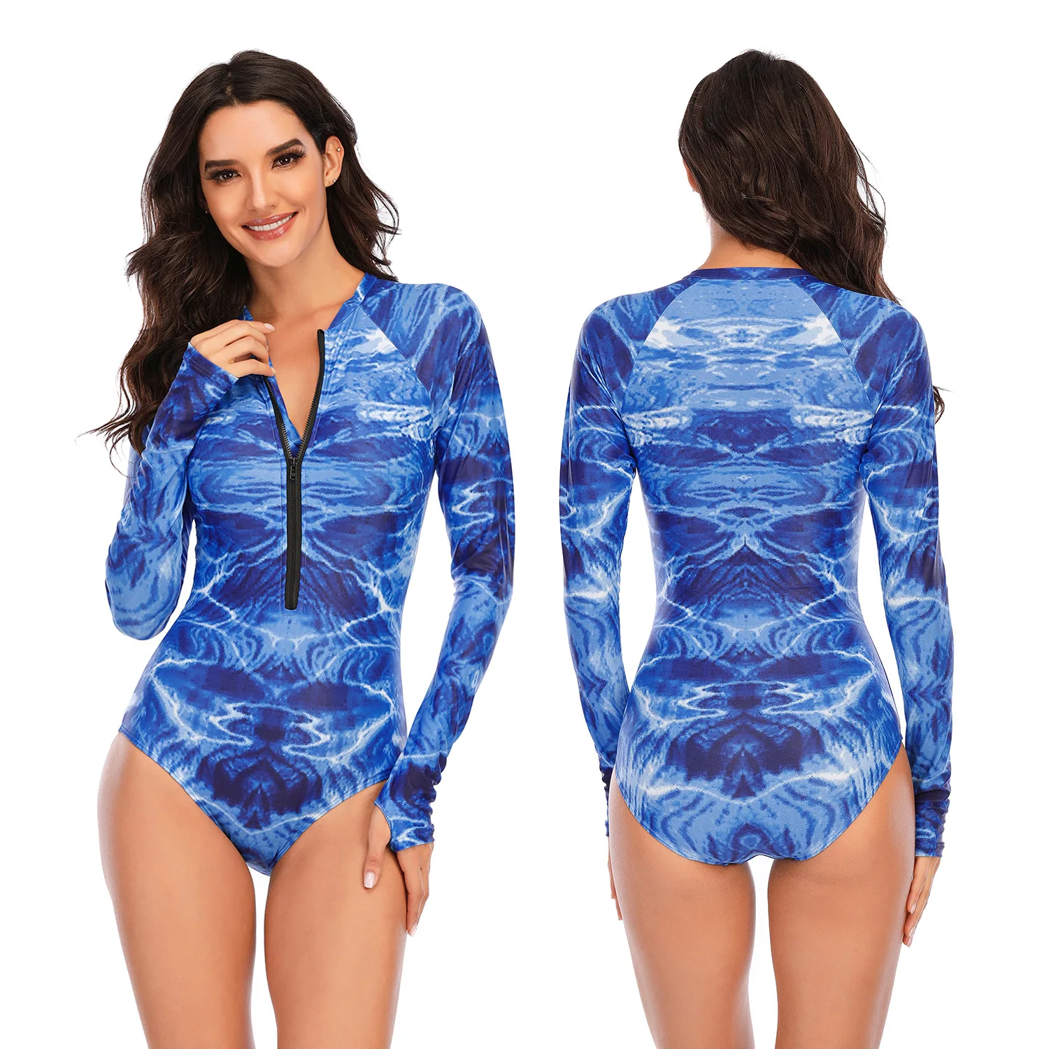

One Piece Rash Guard Swimwear For women Swimsuit Print Long Sleeve Surfing Bodysuit Bathing Suit Female Print Swimming Suit