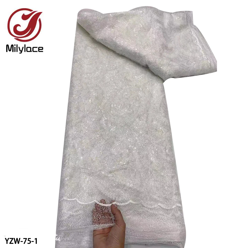 

New African Sequins Lace Fabric 2021 High Quality Embroidery French Tulle Lace Fabric for Wedding Material YZW-75