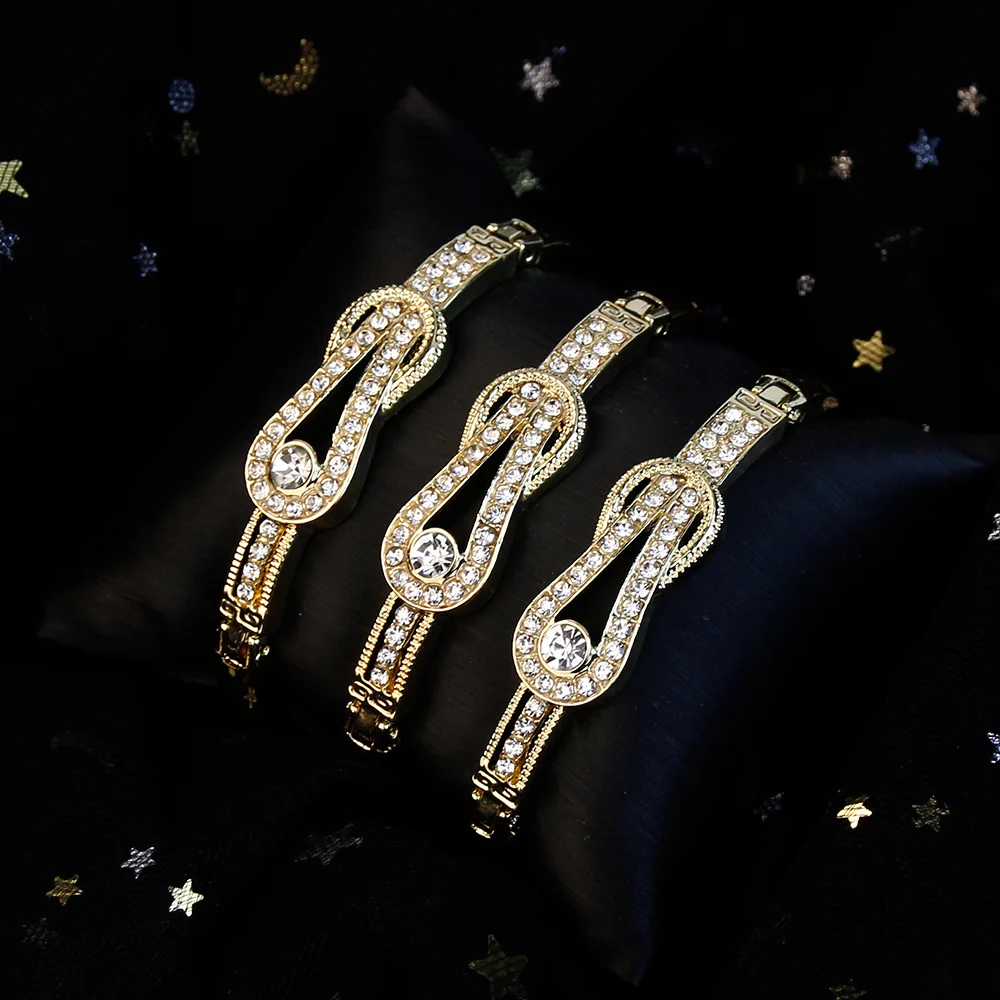 

SUNSPICEMS Elegant Bow Bangle Sets African Crystal Cuff Bracelet for Women Gold Color Algerian Wedding Jewelry Bridal Gift 2020