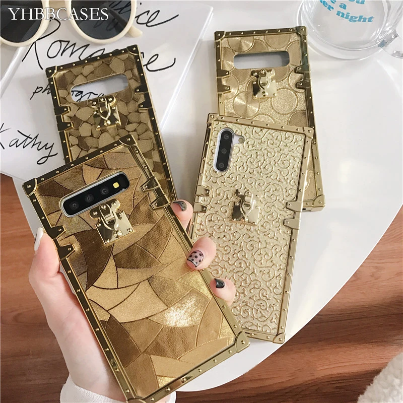 YHBBCASES роскошный блестящий золотой геометрический чехол для Samsung Galaxy S10 S8 S9 Plus