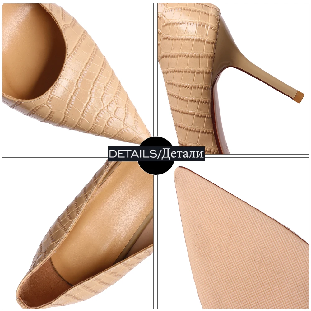

WETKISS Women Leather Pumps Crocodile Pattern Stiletto Heels Sexy Pointed Toe Party Dress Shallow Spring Casual Shoes 2021