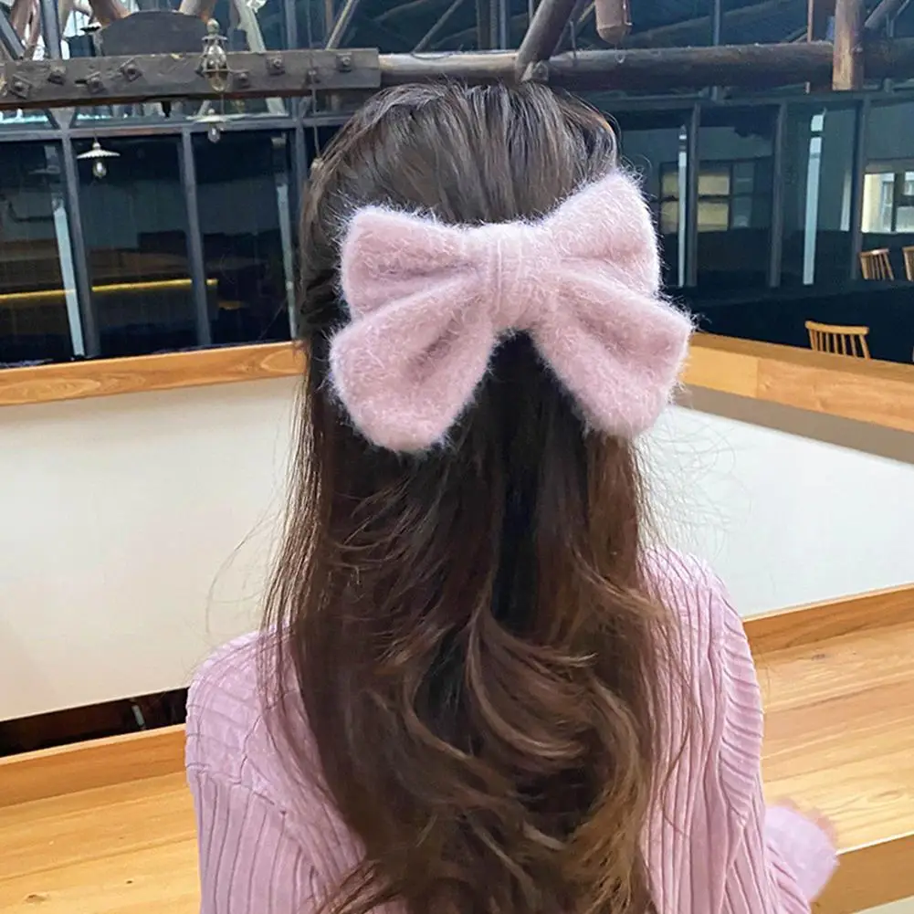 

New Sweet Elegant Plush Big Bow Hairpins Cute Color Hair Clip Hair Ornament Autumn Winter Women Girls Hair Accessories