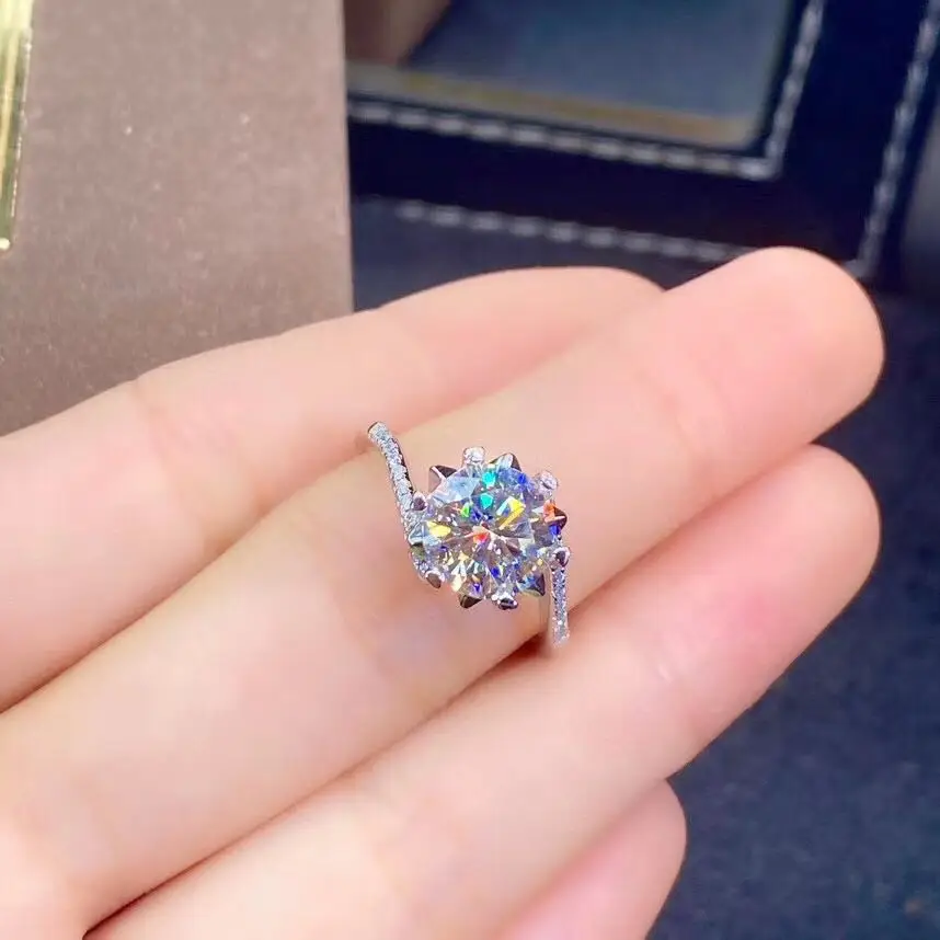 

Luxury atmosphere women's 925 silver Moissan diamond ring engagement party gift jewelry