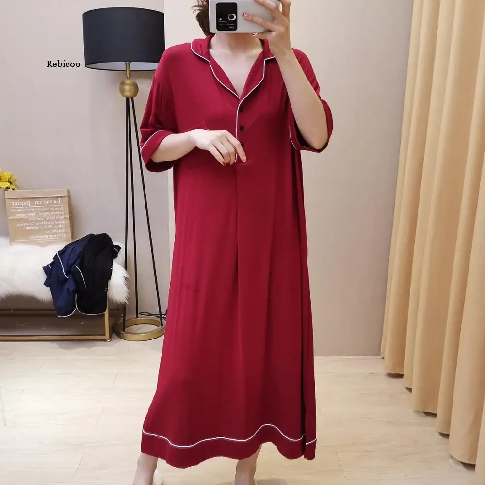 

Long Shirt Women Pajamas Half Sleeve Model Sleep Lounge clothes with pocket Homewear
