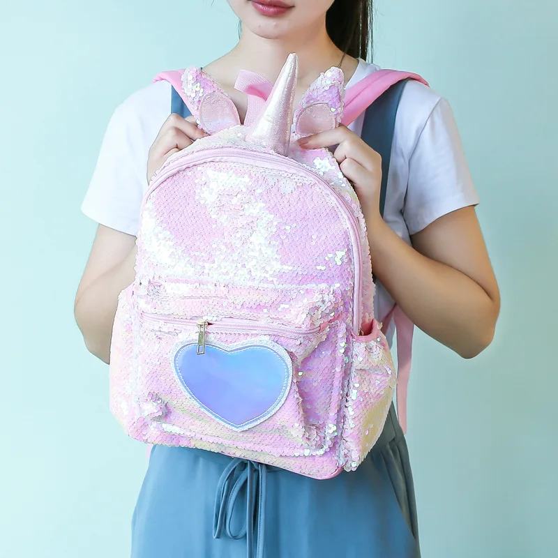 Girls Sequins Backpack Cute Unicorn Schoolbag For Teenage Student Women Satchel Female Large Capacity Shoulders Bag for Children