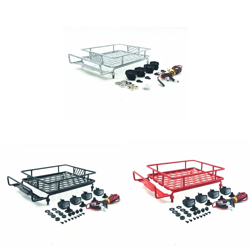 

Metal Roof Luggage Rack Set with LED Light for 1:10 1:8 1:9 RC Car Crawler XX9E