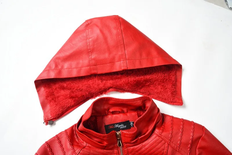 Осень г. Тонкий пояс мотоциклетная куртка Chaqueta Mujer со съемным капюшоном из искусственной кожи женские зимние теплые флокированные верхняя одежда WWP224