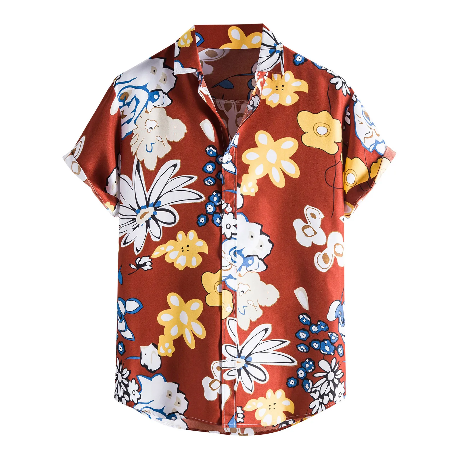 

Для мужчин рубашки летние Повседневное Гавайские рубашки на пуговицах «Aloha» рубашки с отложным воротником со стойкой короткий рукав Пляжные рубашки для Для мужчин Chemise Homme