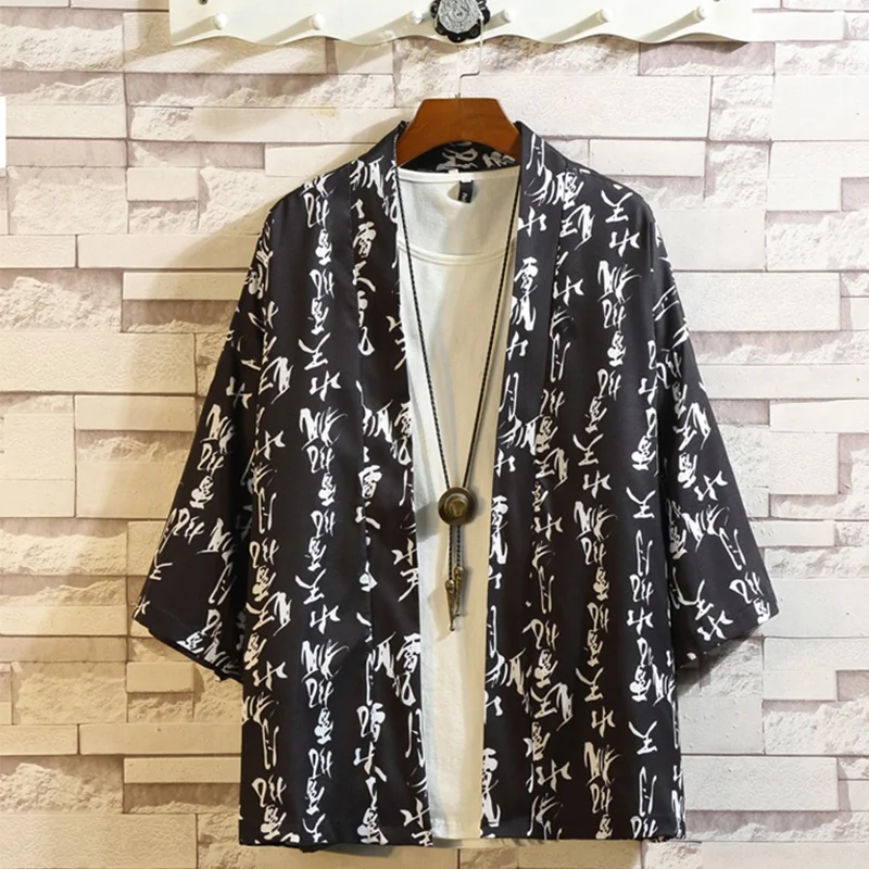 

Men Japanese Harajuku Style Tops Kimono Haori Yukata Chinese Traditional Print Hanfu Tang Suit Cardigan Kung Fu Coats FF2420