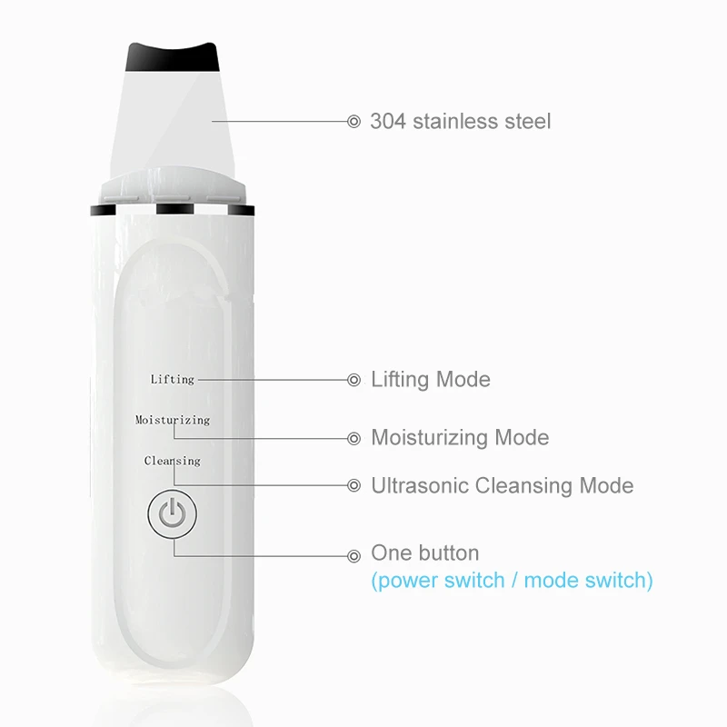 

Ultrasonic Blackhead Remover Face Skin Scrubber Deep Cleaning Facial Lift Vibrating Skin Spatula Peeling Cleanser Beauty Device