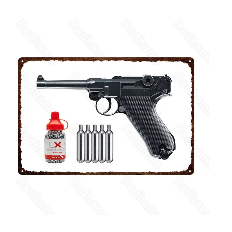 

Frameless Style Tin Painting Military Style Pistol Painting Background Wall Decoration Bar Decoration Personality Room Mural