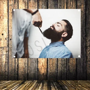 Shaving Barber Hair Salon Tattoo Poster Four-hole Banner Flag Tapestry Wall Hanging Canvas Print Art Barber Shop Decoration