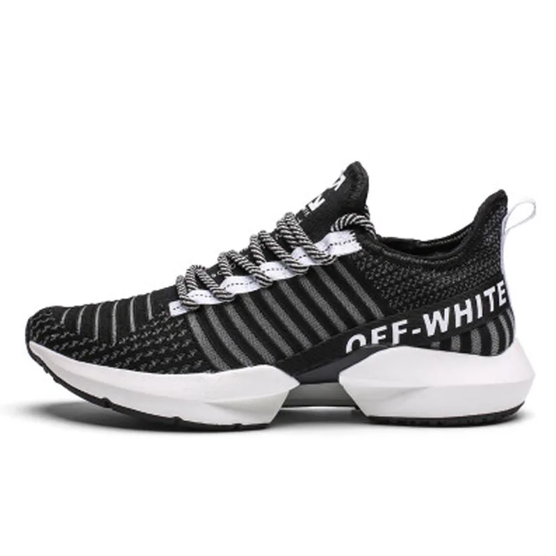 Black and White Мужская Спортивная дышащая обувь дезодорант беговая Обувь уличная Нескользящая износостойкая повседневная мужская обувь большого размера для тенниса - Цвет: Black and White