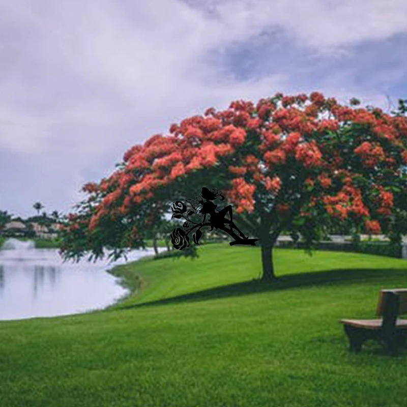 

H051 Metal Art Silhouette Yard Stakes Rose Flower Fairy Decoration Garden Backyard