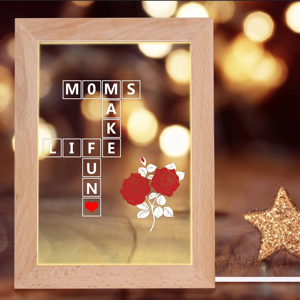 

Photo Frame Wooden Home Bedroom Decorative LED Night Lights Frames Desktop Decor Warm Light Non-Stabbed Eye For Kid Friend Gift