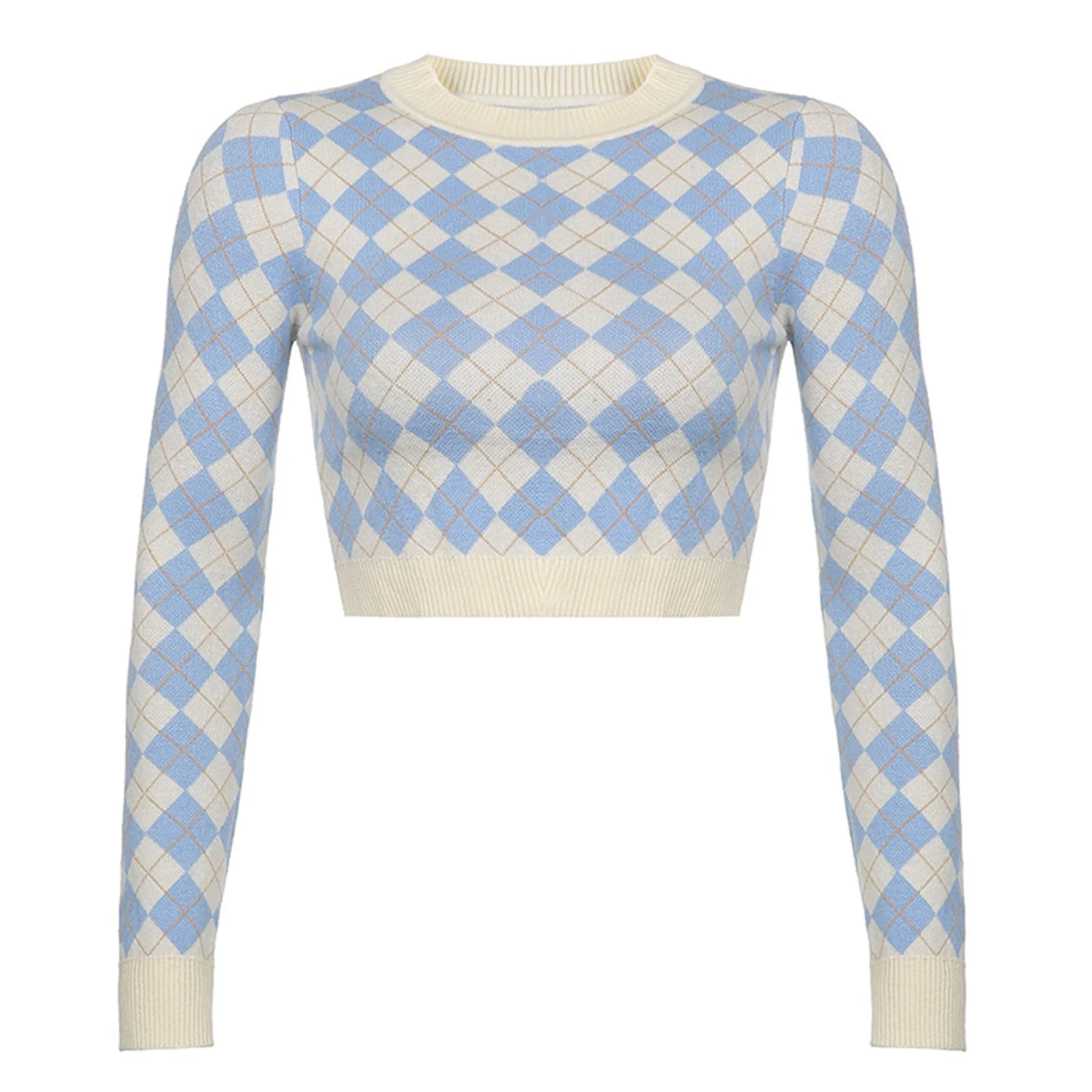 

Women Knitting Shirt, Long Sleeve Round Neck Tops Diamond Loose Fall Winter Sweater