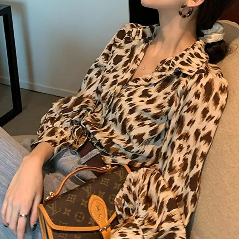 

Retro autumn new temperament fashion lantern sleeve loose print shirt