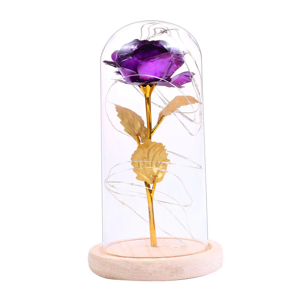 

LED Enchanted Rose Eternal 24K Gold Foil Flower With Fairy String Lights In Dome For Girls Birthday Valentine's Day Gift D30
