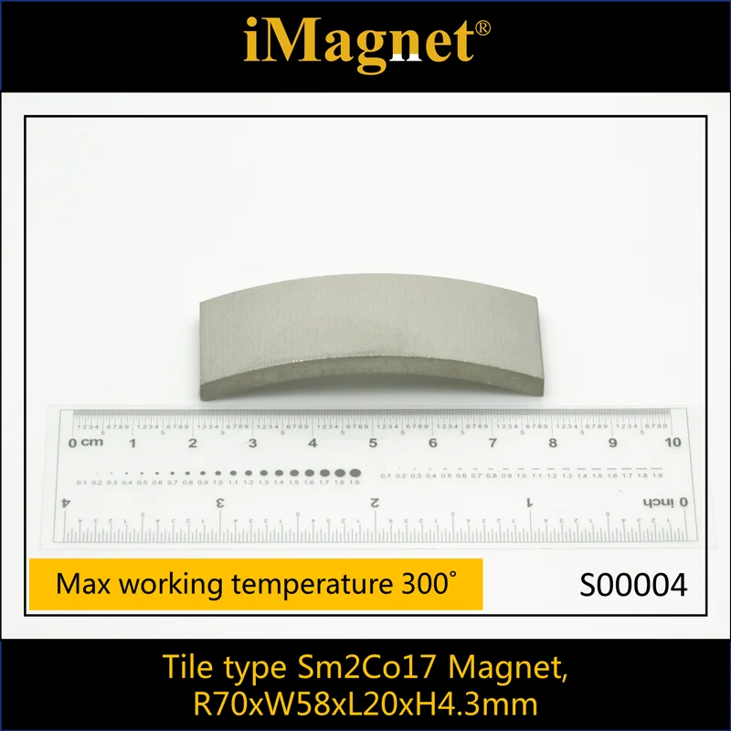S00004 5pcs Samarium Cobalt Rare Earth Sm2Co17 Magnetic Tile type R70xW58xL20xH4.3mm High temperature magnet |