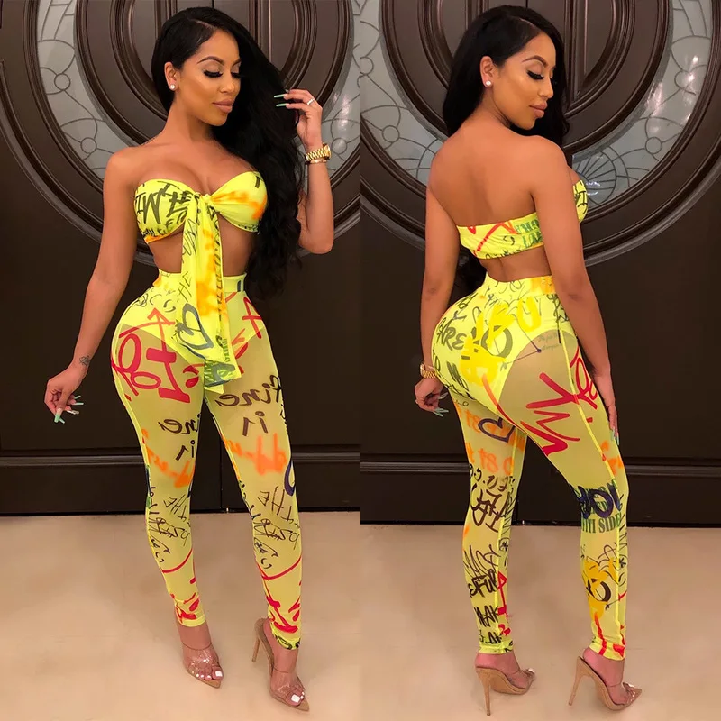 Комплект из двух предметов с прозрачной сеткой и принтом в стиле бохо Женский