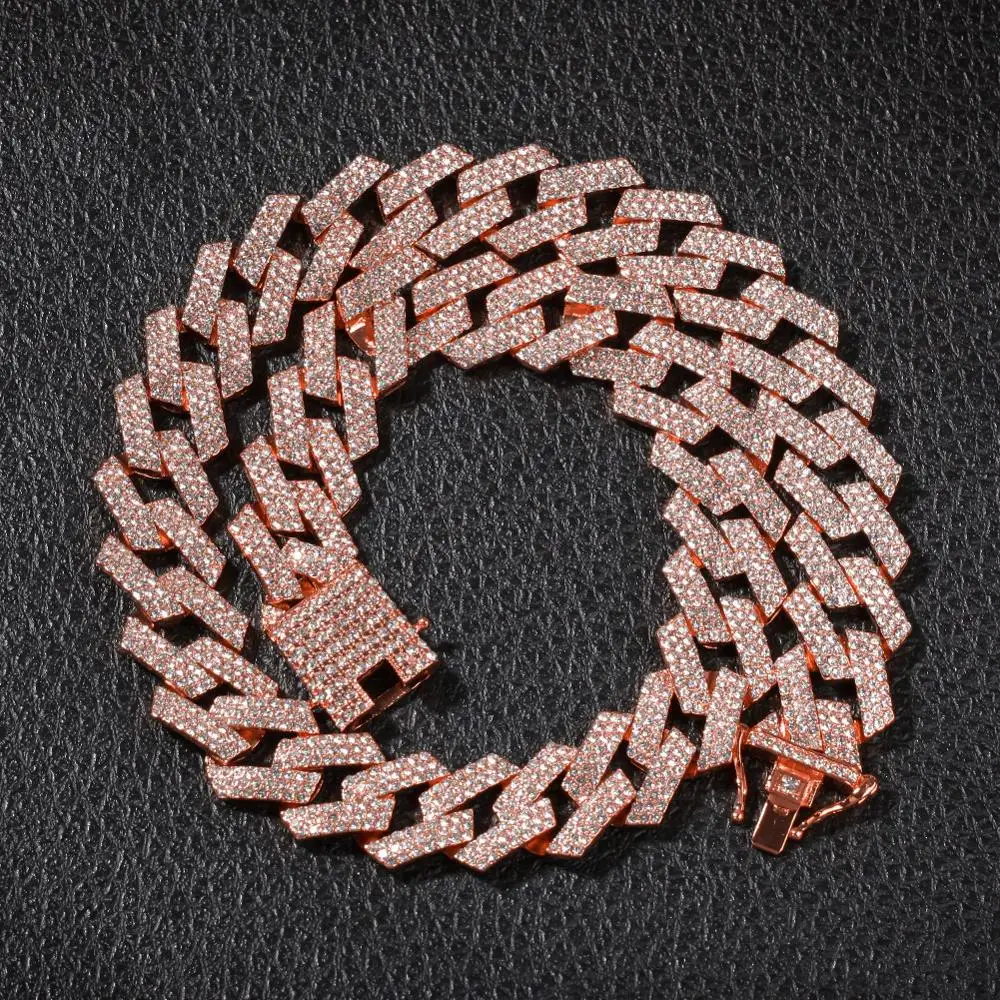 UWIN 20mm Prong Cuban Link Chains Necklace Fashion Hiphop Jewelry 3 Row Rhinestones Iced Out Necklaces For Men | Украшения и