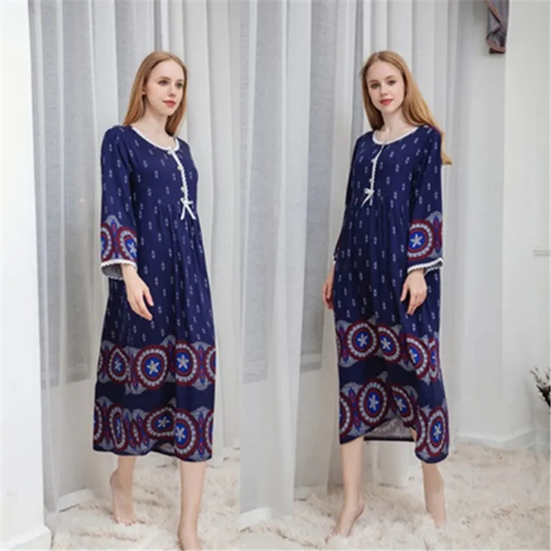 

Spring and Autumn Women's Nightdress Cotton Long-sleeved Loose Elegant Nightwear Home Service Night Gown Sleep Tops Sleepwear