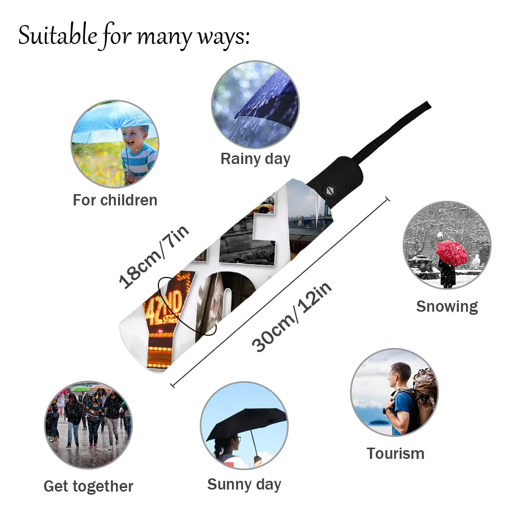 New York English Text Landscape Foldable Automatic Umbrella Luxury Men and Women Waterproof | Дом и сад