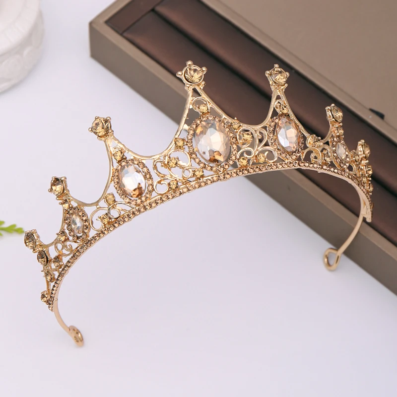 

Trendy Golden Rhinestone Wedding Crown Headdress Bride Hair Accessories Lady crystal Crown Princess Tiara Crown Hair jewelry