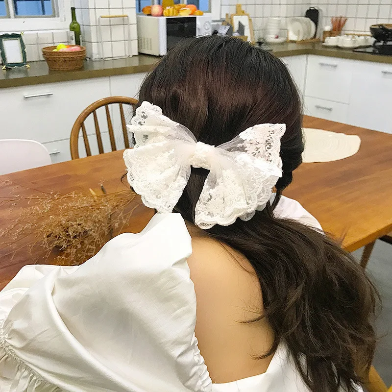 Young Fairy lace large white bow hairpin spring clip hair accessories 2020 new luxury big sunflower hoops girls |