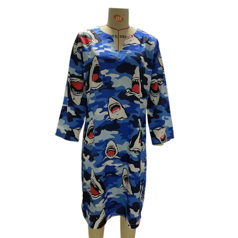 

Women V-Neck Half Sleeve Print A-line Dress Ladies Summer Casual Dresses