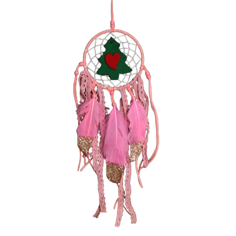 

Christmas Tree Heart Dream Catcher Boho Handmade Feather Wall Hanging Dreamcatch