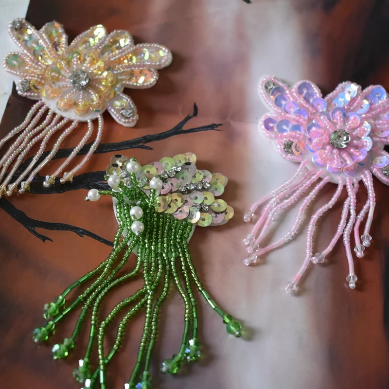 Блестящий цветок кисточкой бисером горный хрусталь патчи для одежды сумки шляпы