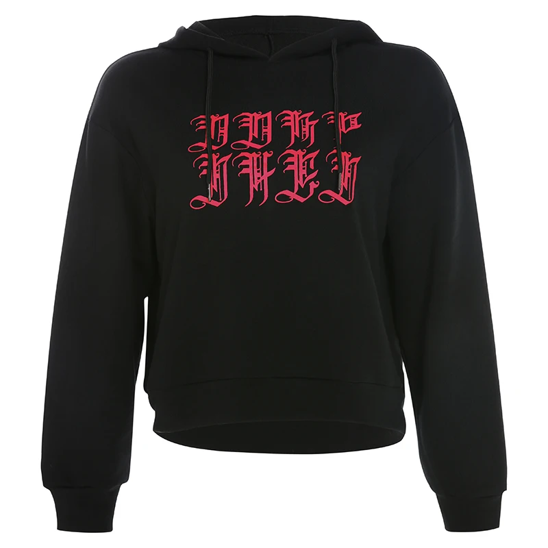HEYounGIRL напечатаны Harajuku чёрное худи Женская Толстовка Повседневная Свободная Толстовка в стиле панк Женская Корейская толстовка с длинными рукавами Осень